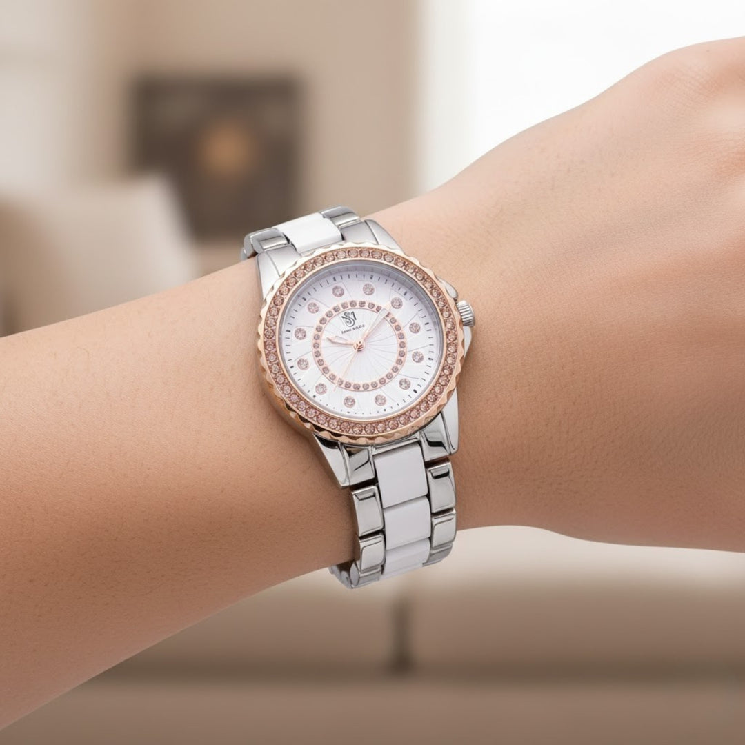 Round Two Tone  Rose Gold Wrist Watch