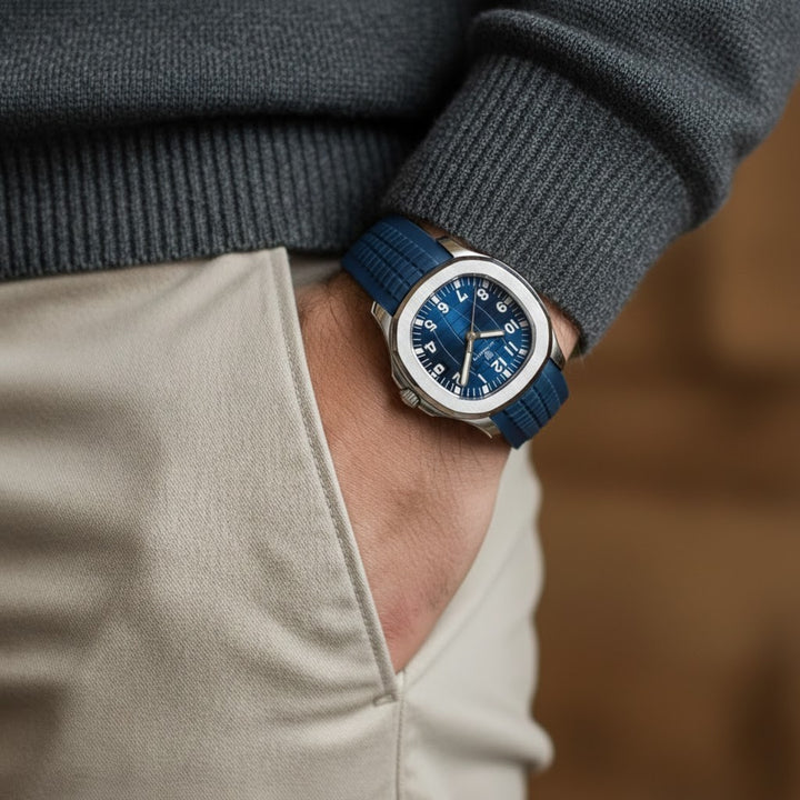 Round Blue Steel Wrist Watch
