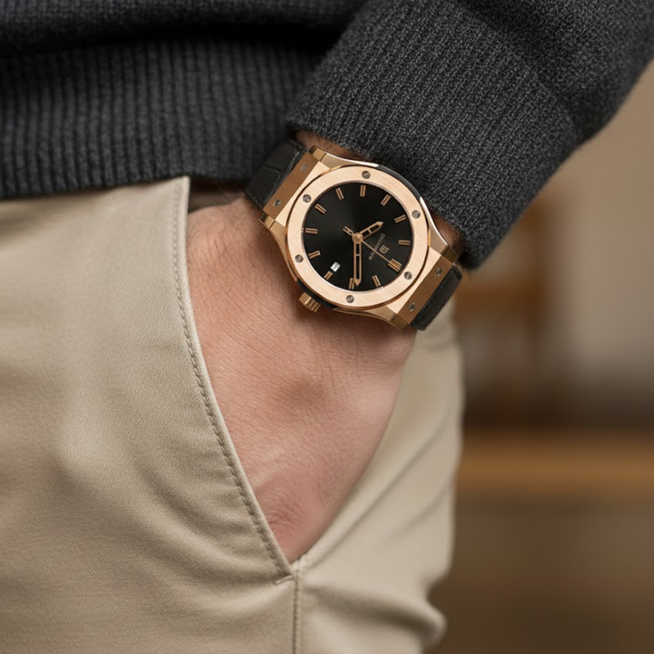 Onyx Black Leather Analog