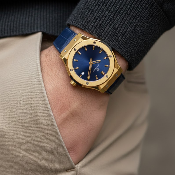 Azure Blue Leather Analog