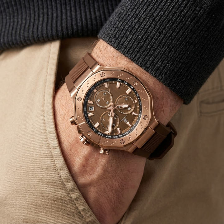 Romano Brown Dial Watch — Rose Gold Case & Brown Strap for Men