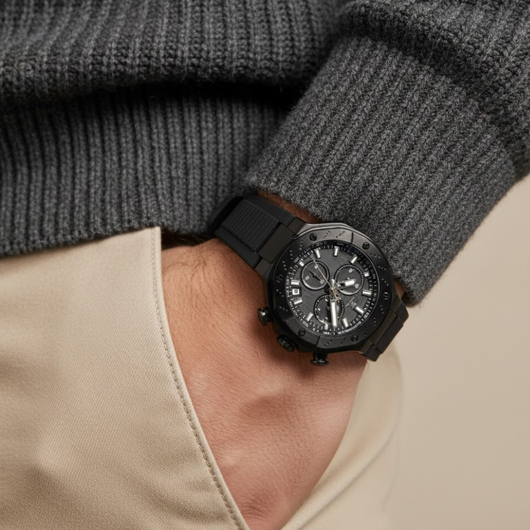 Romano All-Black Men’s Watch — Black Dial, Black Silicone Strap