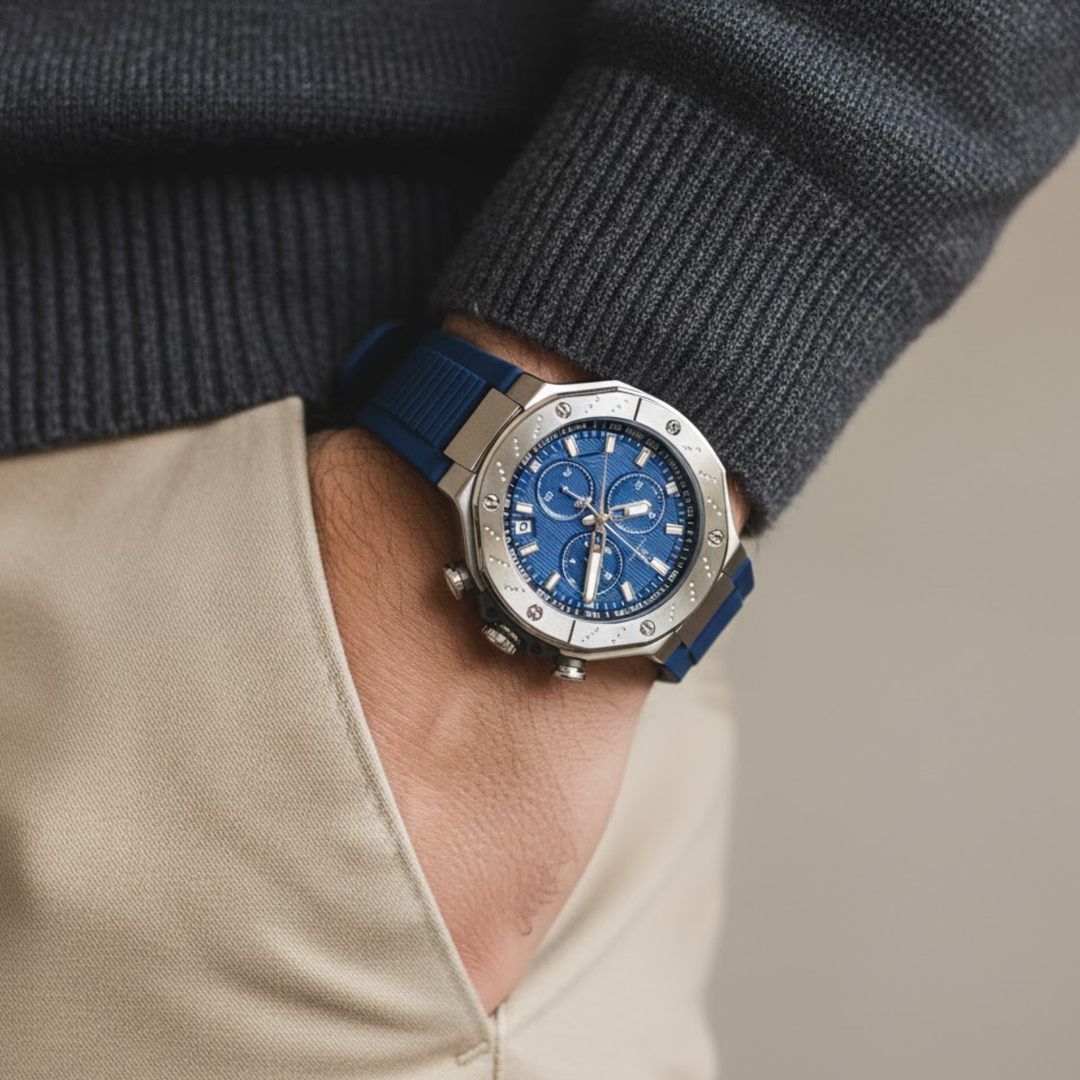 Romano Watch — Blue Dial with Date & Second Dial