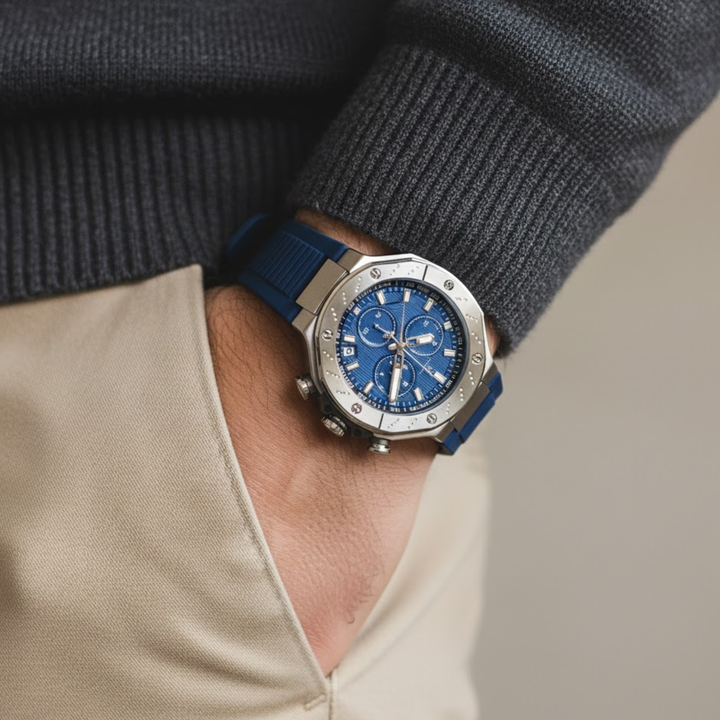 Romano Watch — Blue Dial with Date & Second Dial