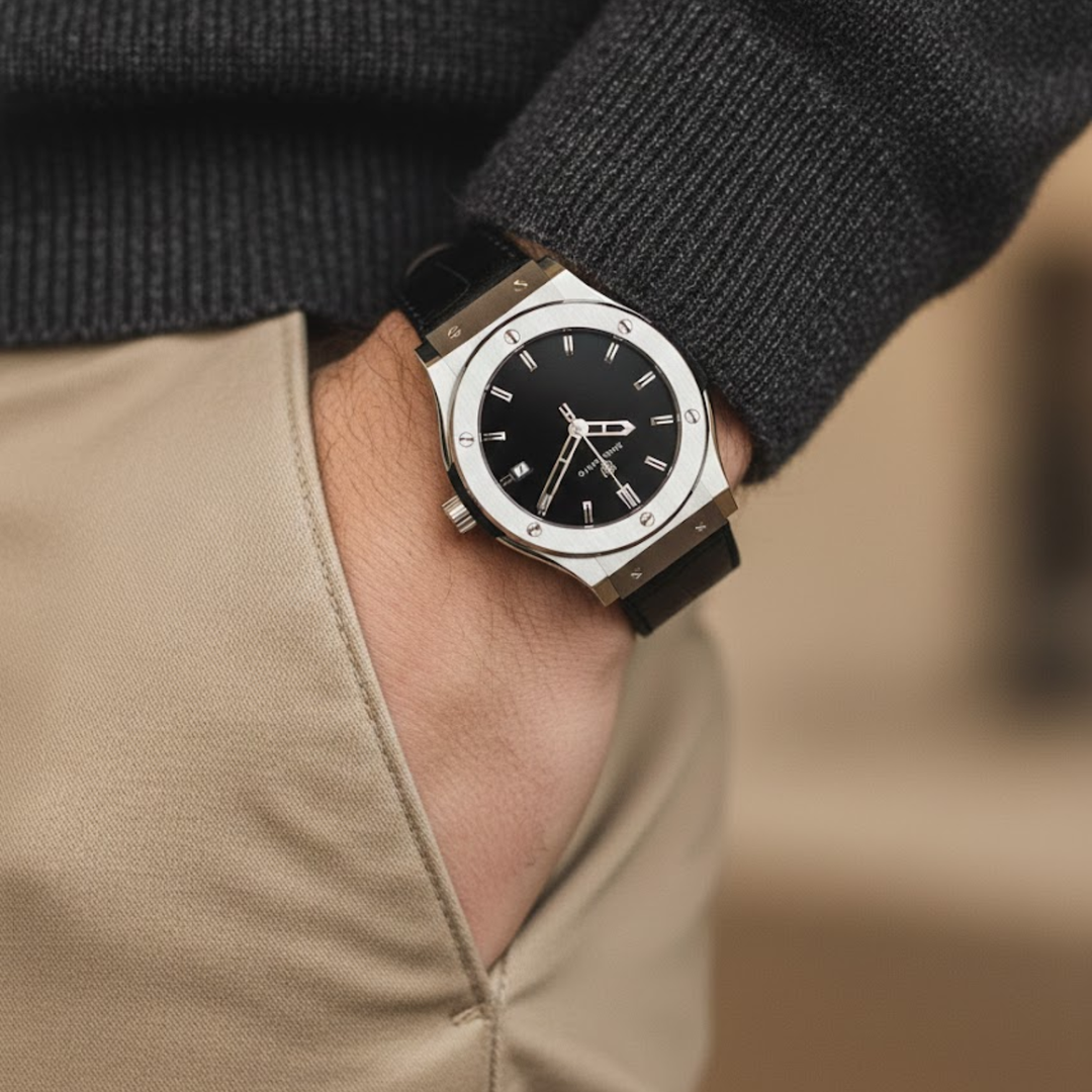 Midnight Black Leather Analog