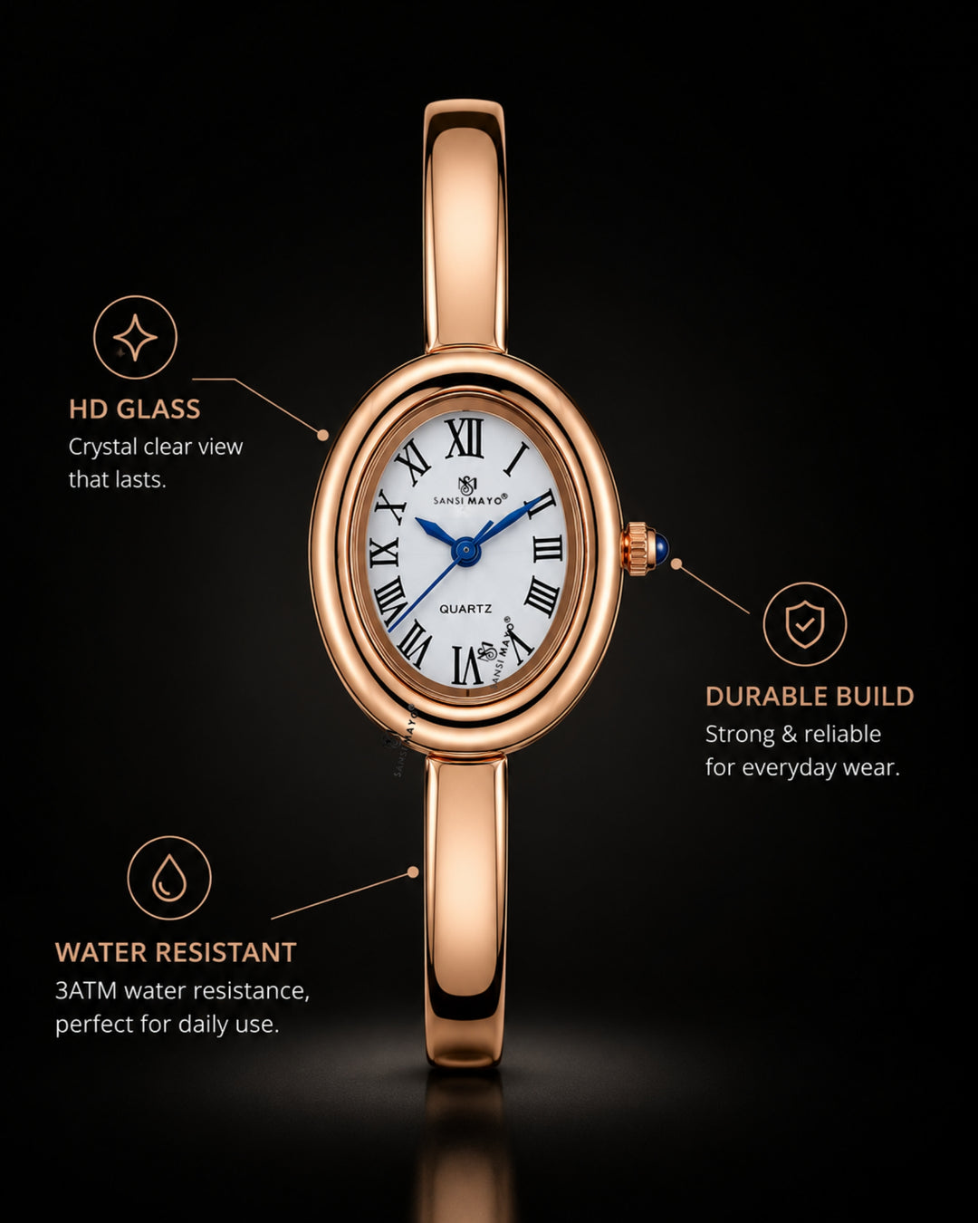 Sansi Mayo Minari Watch -Rose Gold Stainless Steel (White Dial)