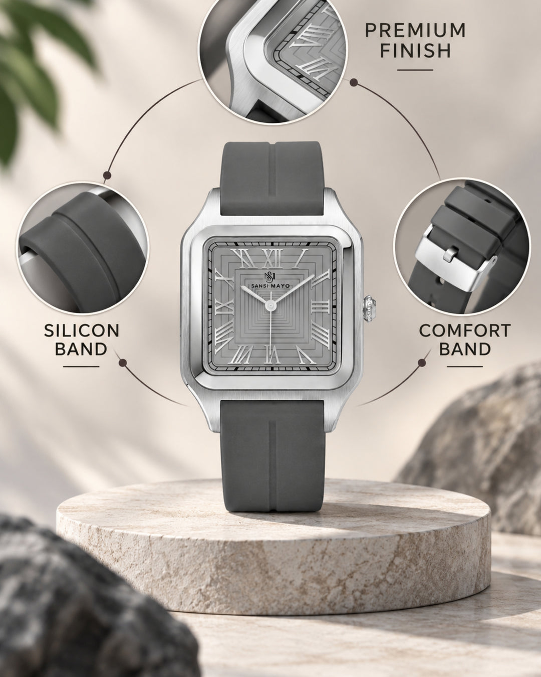 Slate Grey Square Magnetic Analog