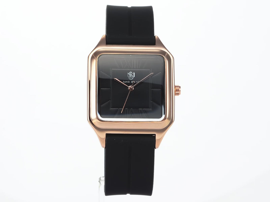 SANSI MAYO Men's Black Silicone | Black Dial | Analog | 10mm | Stainless Steel | Square Case | Quartz Watch