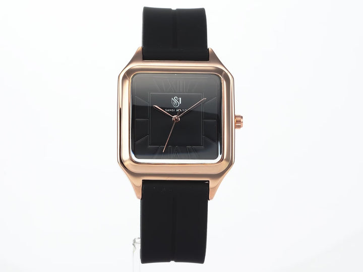 SANSI MAYO Men's Black Silicone | Black Dial | Analog | 10mm | Stainless Steel | Square Case | Quartz Watch