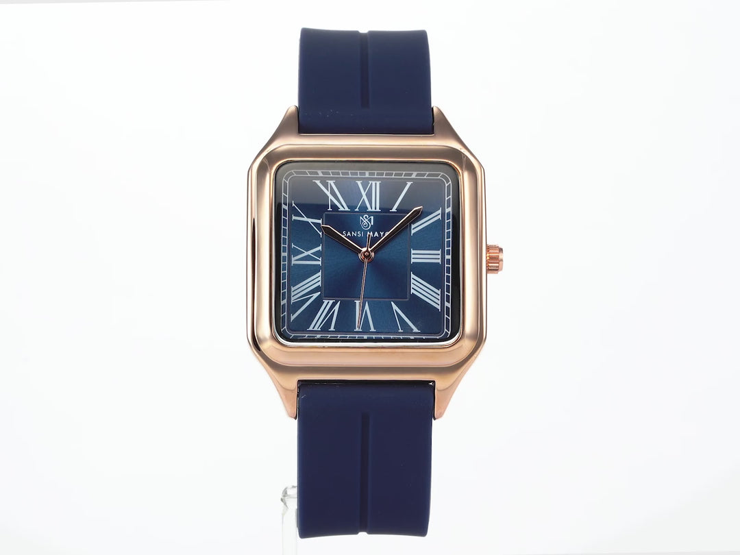 SANSI MAYO Men's Blue Silicone Square Watch - Blue Dial - Unique Edition With Magnetic Lock