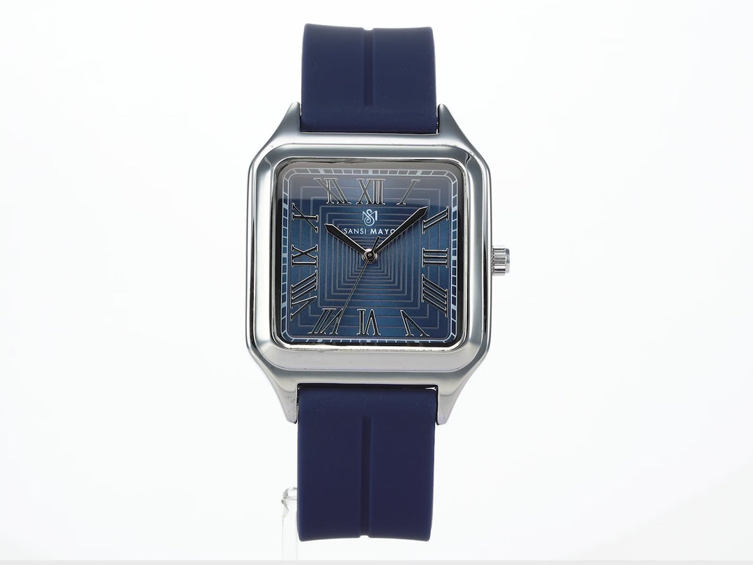SANSI MAYO Men's Blue Silicone Square Watch - Blue Dial - Quartz Moveme! With Magnetic Lock