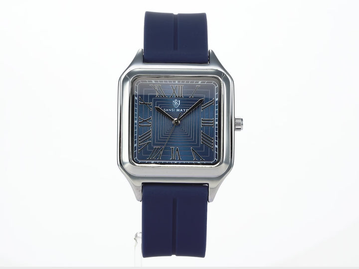 SANSI MAYO Men's Blue Silicone Square Watch - Blue Dial - Quartz Moveme! With Magnetic Lock