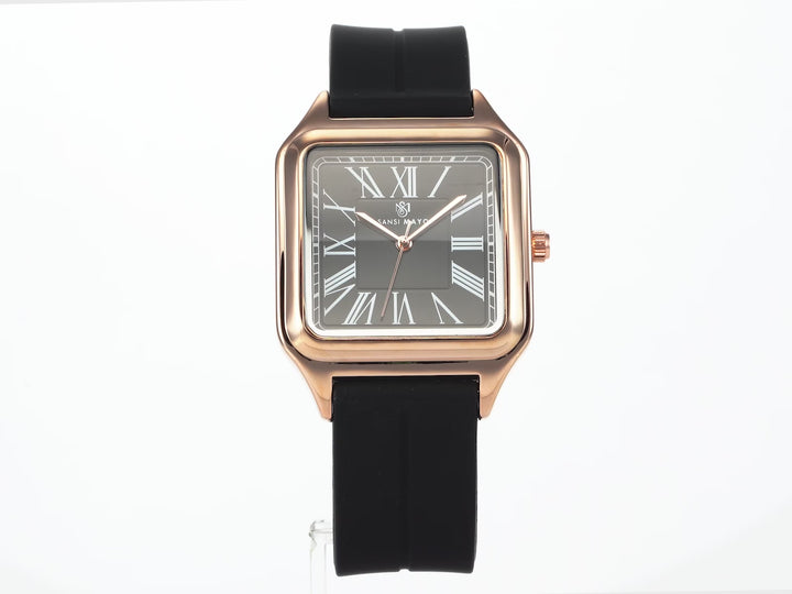 SANSI MAYO Men's Black Silicone Square Watch - Black Dial - Quartz With Magnetic Lock