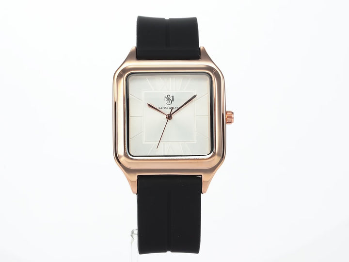 SANSI MAYO Men's Black Silicone | White Dial | Analog | 10mm | Stainless Steel | Square Case | Quartz Watch