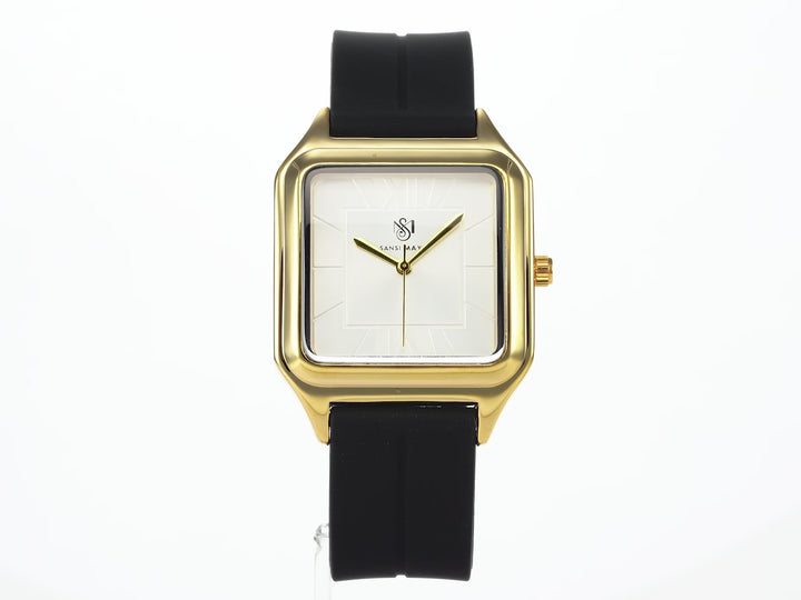 SANSI MAYO Men's Black Silicone | White Dial | Analog | 10mm | Stainless Steel | Square Case | Quartz