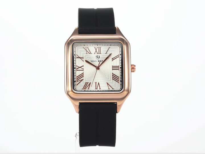 SANSI MAYO Men's Black Silicone Watch with White Dial - Square Case With Magnetic Lock