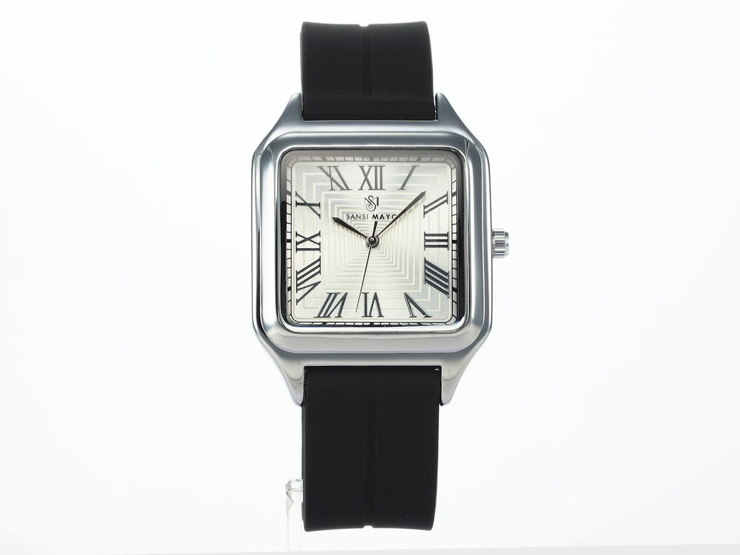 SANSI MAYO Men's Black Silicone Square Watch - White Dial - Quartz Mover: With Magnetic Lock