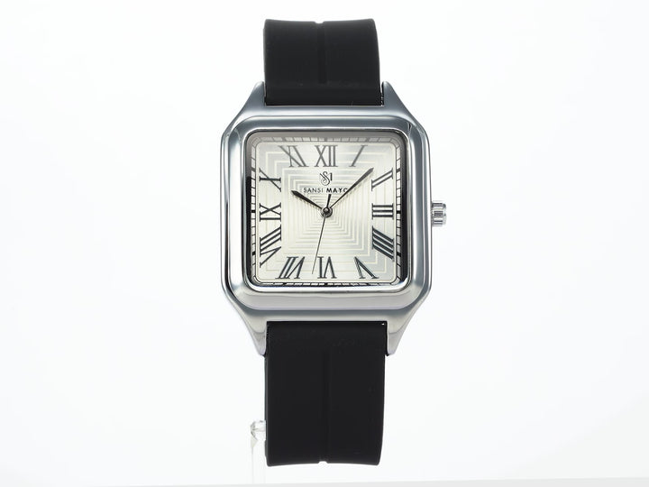 SANSI MAYO Men's Black Silicone Square Watch - White Dial - Quartz Mover: With Magnetic Lock