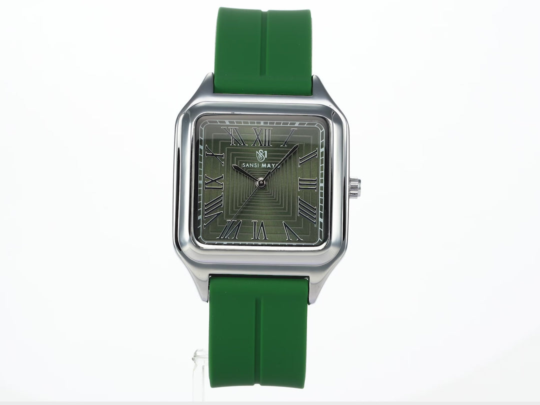 SANSI MAYO Men's Green Silicone Square Watch - Green Dial - Quartz Moven With Magnetic Lock