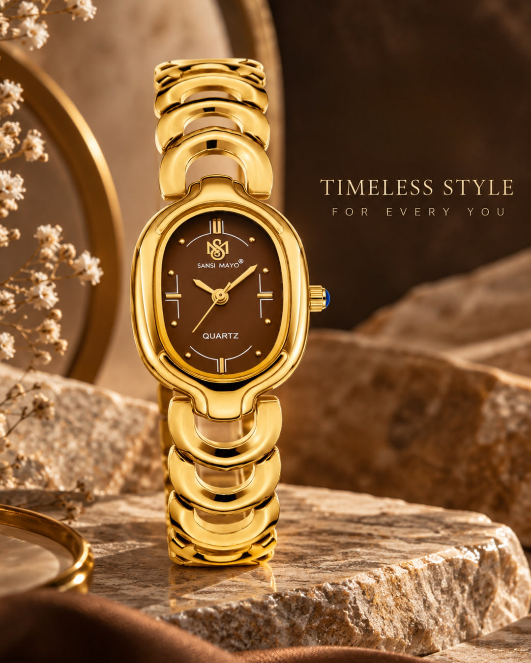Sansi Mayo VETRA -Maroon Dial & Gold Bracelet