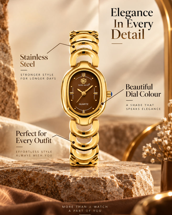 Sansi Mayo VETRA -Maroon Dial & Gold Bracelet
