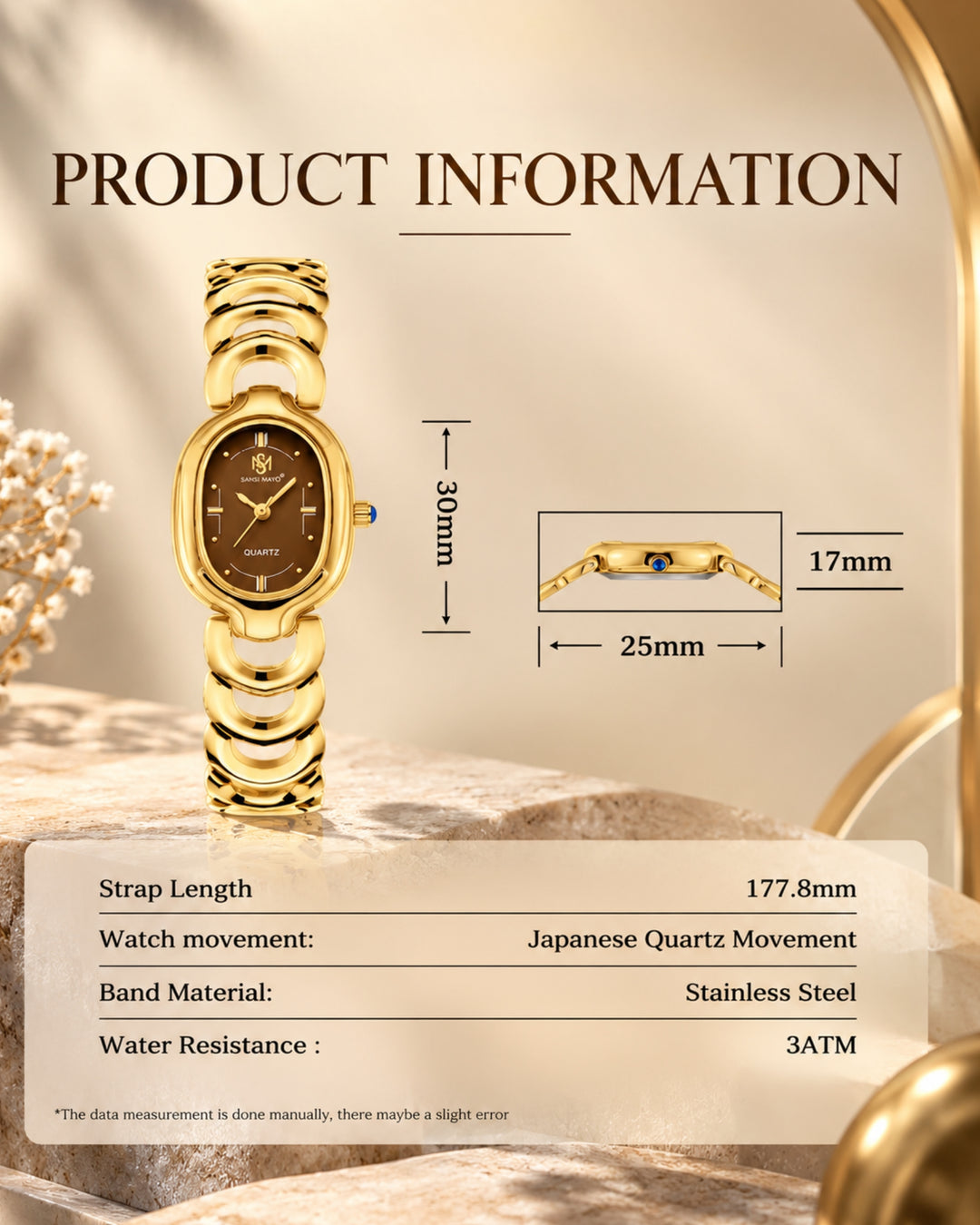 Sansi Mayo VETRA -Maroon Dial & Gold Bracelet