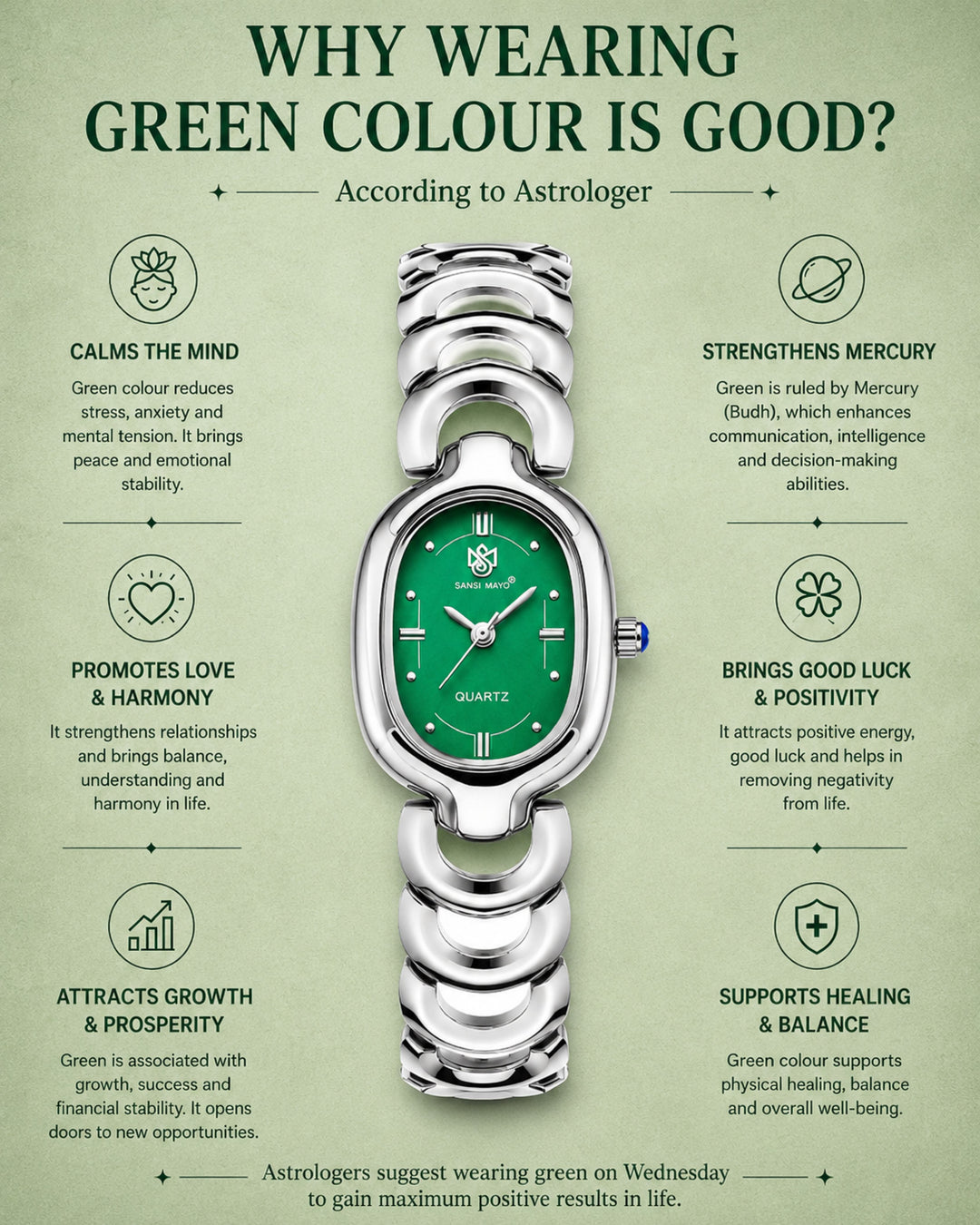 Sansi Mayo VETRA -Green Dial & Silver Bracelet